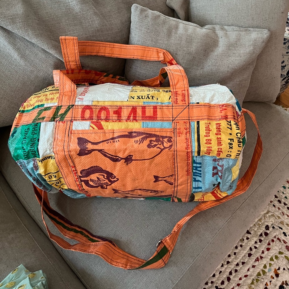 Duffle bag - one of a kind- made from recycled materials in Cambodia
